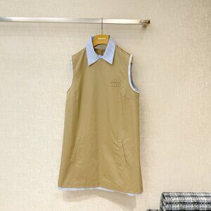 Miu Miu Faux Two-Piece Sleeveless Embroidered Logo Dress